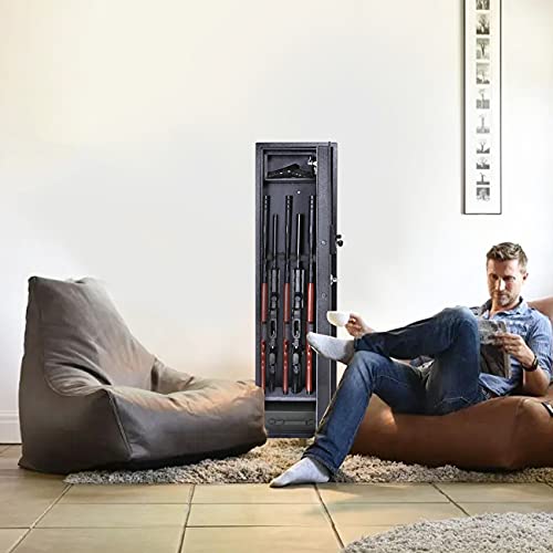 Bafuska Larger and Deeper Rifle Safe, Upgraded Gun Safe for 5 Rifles and Shotguns for Home, Quick Access Gun Cabinet (with/Without Scope) Security Cabinet with Separate Lock Box