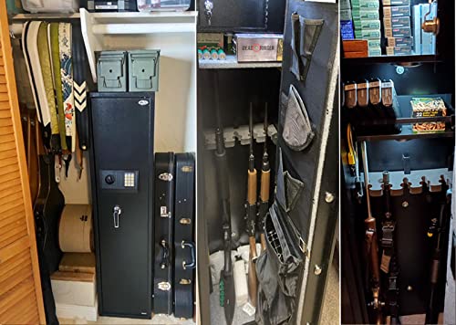 Large Rifle Safe, Long Gun Safe for Rifle Shotgun for Home, Quick Access 5-6 Gun Storage Cabinet with a Handgun Lock Box and a Removable Shelf, Silent Mode (Keyboard PIN Code)