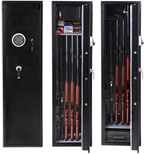 Bafuska Rifle Gun Safe,Quick Access 5 Gun safe for rifles and shotguns,large long gun safe with Digital Keypad,Removable Storage Shelf and Separate Pistol Lock Box
