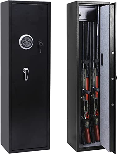 Bafuska Rifle Gun Safe,Quick Access 5 Gun safe for rifles and shotguns,large long gun safe with Digital Keypad,Removable Storage Shelf and Separate Pistol Lock Box