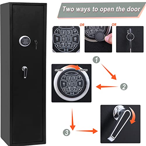 Bafuska Rifle Gun Safe,Quick Access 5 Gun safe for rifles and shotguns,large long gun safe with Digital Keypad,Removable Storage Shelf and Separate Pistol Lock Box