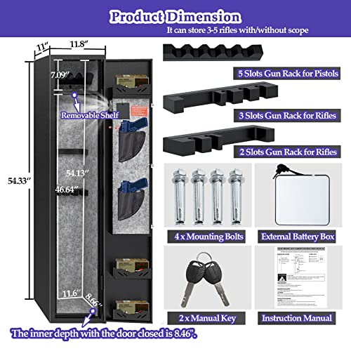 3-5 Rifle Gun Safe, Gun Safes for Home Rifle and Pistols, Quick Access Gun Safes for Rifles and Shotguns,gun cabinets with Adjustable Pistol Rack, Pockets and Removable Shelf