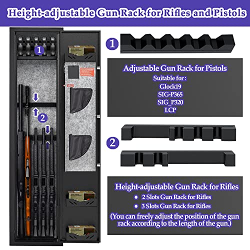 3-5 Rifle Gun Safe, Gun Safes for Home Rifle and Pistols, Quick Access Gun Safes for Rifles and Shotguns,gun cabinets with Adjustable Pistol Rack, Pockets and Removable Shelf