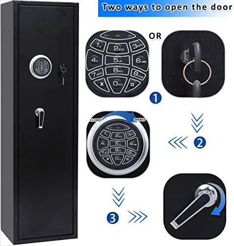 Bafuska Rifle Gun Safe,Quick Access 5 Gun safe for rifles and shotguns,large long gun safe with Digital Keypad,Removable Storage Shelf and Separate Pistol Lock Box