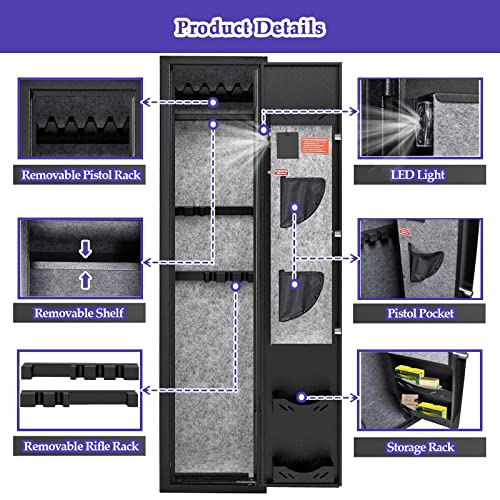 3-5 Rifle Gun Safe, Gun Safes for Home Rifle and Pistols, Quick Access Gun Safes for Rifles and Shotguns,gun cabinets with Adjustable Pistol Rack, Pockets and Removable Shelf