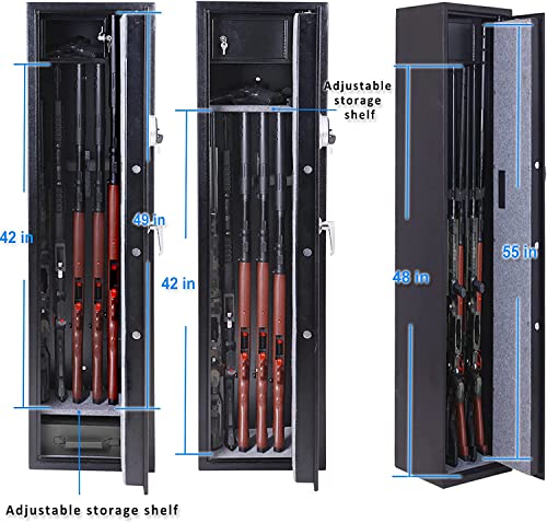 Bafuska Rifle Gun Safe,Quick Access 5 Gun safe for rifles and shotguns,large long gun safe with Digital Keypad,Removable Storage Shelf and Separate Pistol Lock Box