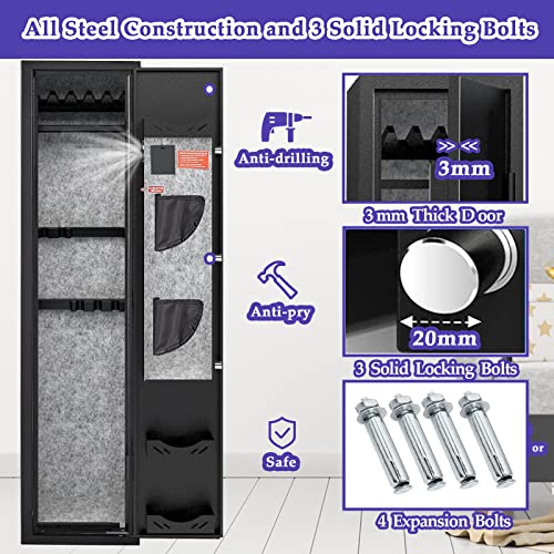 3-5 Rifle Gun Safe, Gun Safes for Home Rifle and Pistols, Quick Access Gun Safes for Rifles and Shotguns,gun cabinets with Adjustable Pistol Rack, Pockets and Removable Shelf